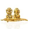 1-37-2.jpg Brass Lakshmi Ganesha Diya Holder on Leaf Puja Plate GoldTone Hindu Deity Statue with Diya for Temple & Home Altar decor, Diwali & Housewarming Gift