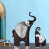 Black & Silver Elephant Figurine Set - Elegant Home Decor Accents