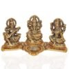 1-38-2.jpg Brass Lakshmi-Ganesha-Saraswati Diya Holder on Leaf Plate Gold-Tone Hindu Trio Statues with Oil Lamp for Puja Room, Temple & Home Decor, Diwali & Wedding Gift