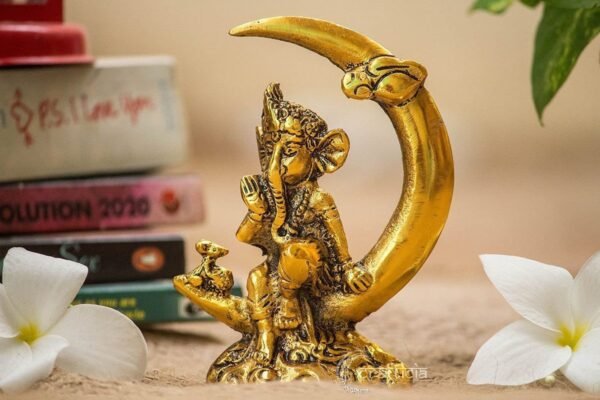 1-39-2.jpg Golden Ganesha Statue on Crescent Moon - Hindu Deity Figurine for Spiritual Peace Golden Ganesha Statue on Crescent Moon - Hindu Deity Figurine for Spiritual Peace