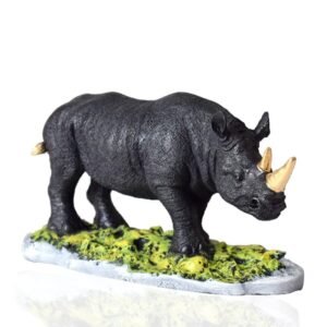 Realistic Black Rhino Figurine with Gold Horn - Wildlife Decor