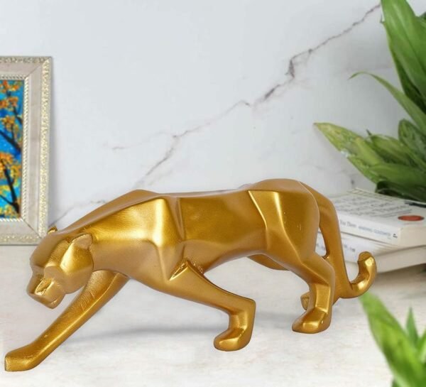1-4.jpg Modern Gold Panther Sculpture - Sleek Resin Animal Figurine for Home & Office Decor