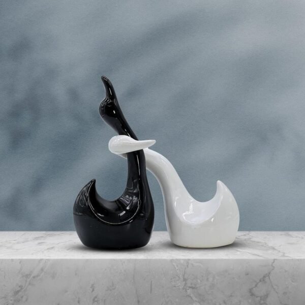 Black & White Swan Sculpture Duo - Elegant Modern Decor Accent