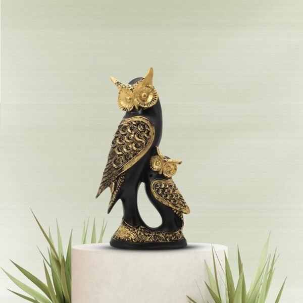 Black & Gold Owl Sculpture - Elegant Home & Office Decor