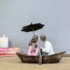 Romantic Couple in Boat Resin Sculpture HandPainted Umbrella Love Statue for Home Decor, Anniversary, Valentines Day Gift
