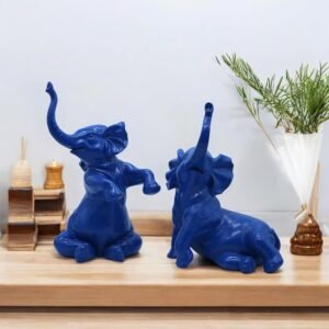 Modern Blue Elephant Figurine Duo - Whimsical Home Decor Accents