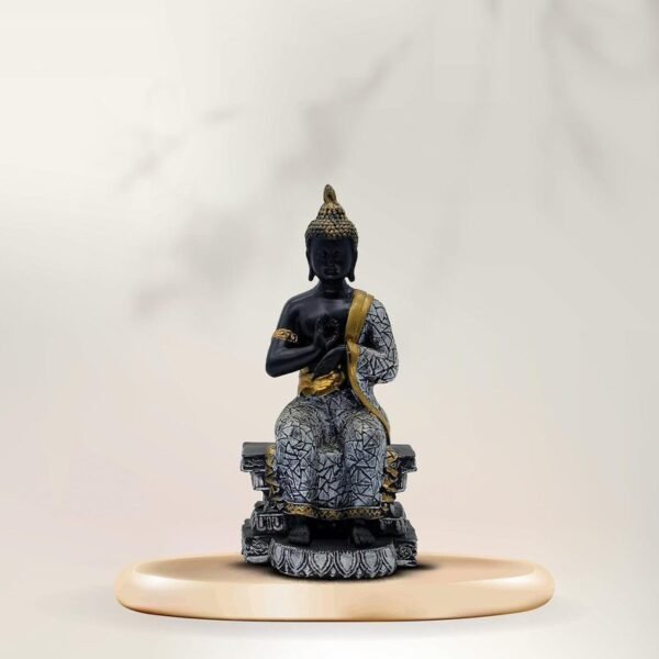 1-5-1.jpg Buddha Sculpture Home Decor, Black and Gold Mosaic Design, 26.7 cm x 12.7 cm,Resin Mindfulness Figurine in Black & Gold, Meditation Statue for Living Room, Desk & Spiritual Gift