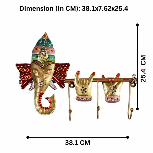 Metal Ganesh Wall Hanging with Key Holder | Decorative Lord Ganesha Wall Art for Home & Office Decor