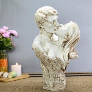 Love Forever Statue - Kissing Couple Sculpture - White Marble Effect - Home Decor Collectible
