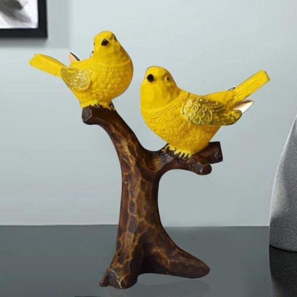 Decorative Bird Statue - Yellow Birds on Branch - Tabletop Decoration - Home Decor Accent