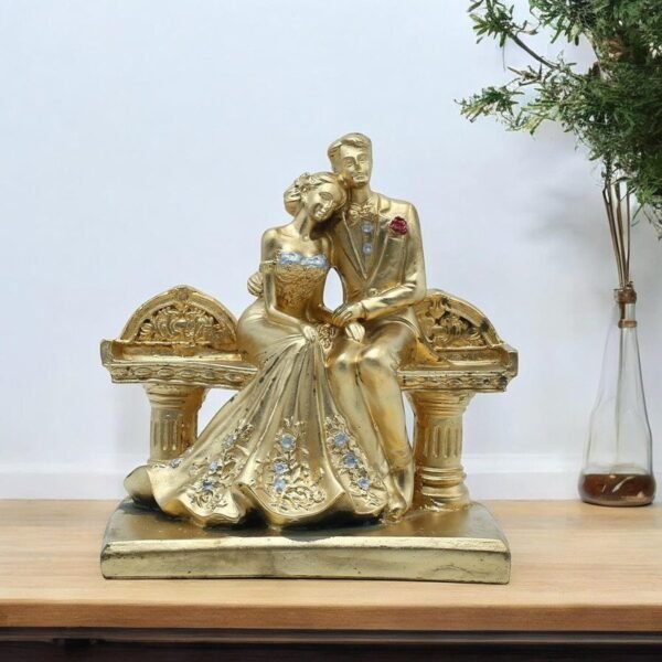 Luxurious Golden Couple Bench Statue - Ideal for Living Room or Office Decoration