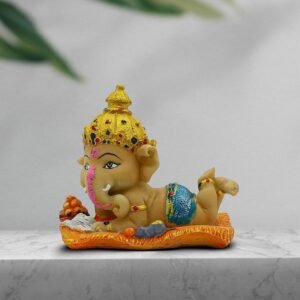 1-6-2.jpg Cute Baby Ganesha Idol Reading Book | 5.5 Inch Colorful Polyresin Ganpati Statue for Home Decor, Study Table, Kids Room & Gift | Decorative Bal Ganesha Murti
