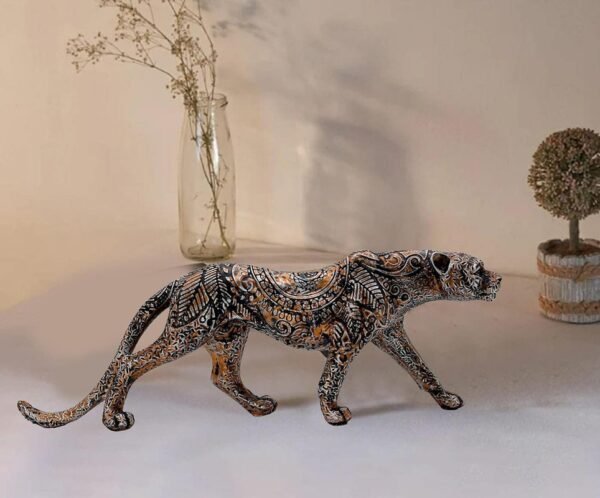 1.jpg Intricately Carved Metal Leopard Sculpture - Elegant Jungle Cat Figurine for Home & Office Decor