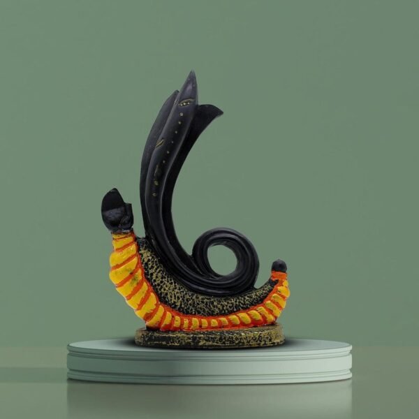 1-7-2.jpg Abstract Shivling Design with Trishul & Snake | Black & Orange Polyresin Shiva Idol for Home Temple, Office Desk, Meditation Corner & Gift | Decorative Mahadev Statue 6 Inch