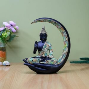 Resin Buddha Hand Statue Black & Gold Abhaya Mudra Sculpture with Seated Buddha, Zen Home decor, Meditation Accent & Spiritual Gift