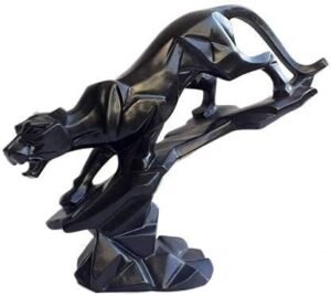 Black Panther Sculpture Geometric Art Piece Featuring Majestic Big Cat