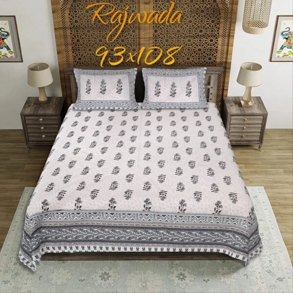 Jaipuri Cotton Double Bedsheet King Size | Traditional Rajasthani Print | Soft & Breathable Bed Sheet with 2 Pillow Covers