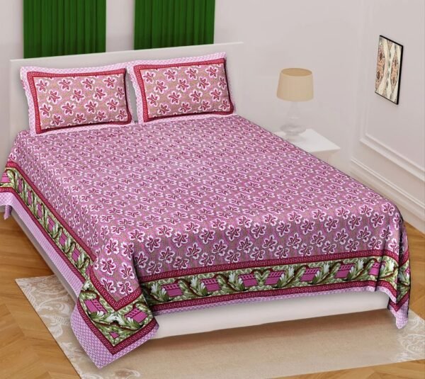 10-01-1000x1000-4.jpg Super King Size 100% Cotton Jaipuri Bedsheet ? Elegant Floral Block?Print, Breathable & Soft Bed Linen
