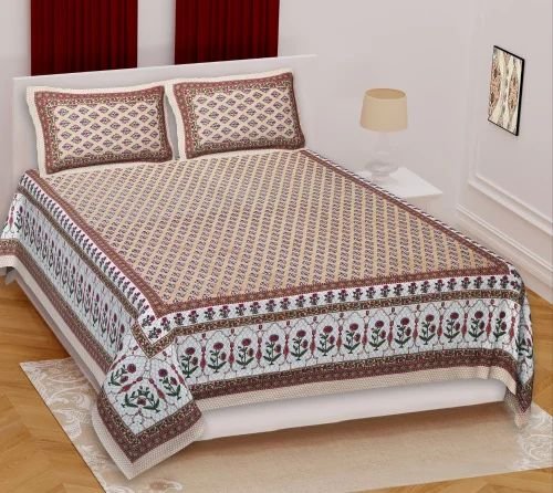 Printed Cotton Double Bed Sheet Set with 2 Pillow Covers | 100% Breathable Cotton Bedding | Vibrant Traditional Print | Durable & Machine-Washable