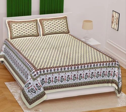 Printed Cotton Double Bed Sheet Set with 2 Pillow Covers | 100% Breathable Cotton Bedding | Vibrant Traditional Print | Durable & Machine-Washable