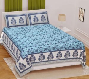 100% Cotton Printed Double Bedsheet Set with 2 Pillow Covers ? Soft, Breathable Ethnic Design Bed Linen