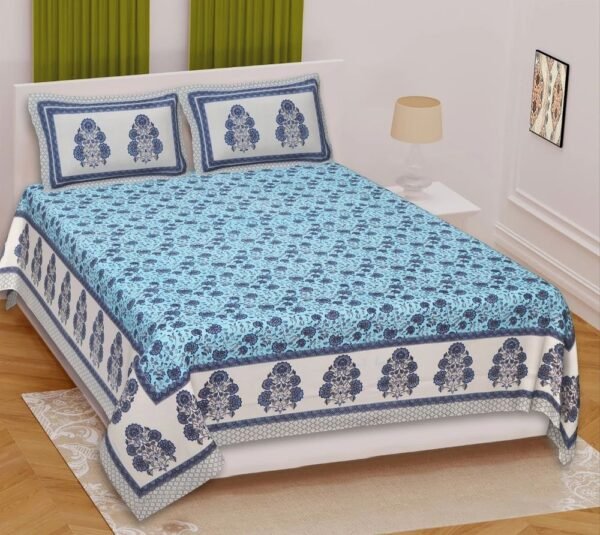100% Cotton Printed Double Bedsheet Set with 2 Pillow Covers ? Soft, Breathable Ethnic Design Bed Linen