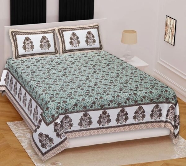 100% Cotton Printed Double Bedsheet Set with 2 Pillow Covers ? Soft, Breathable Ethnic Design Bed Linen