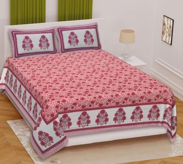 100% Cotton Printed Double Bedsheet Set with 2 Pillow Covers ? Soft, Breathable Ethnic Design Bed Linen