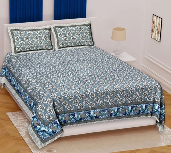 Jaipuri Printed Cotton Double Bedsheet ? King Size, Soft & Breathable Rajasthani Design, Durable 100% Cotton Bed Sheet for Home & Gift