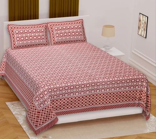 119-500x500-1.jpg Premium 100% Cotton Printed Bedsheet Set | Soft Breathable King/Queen Size Bed Linen | Vibrant Floral / Geometric Design | Includes 2 Pillow Covers