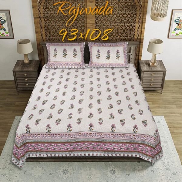 Jaipuri Cotton Double Bedsheet King Size | Traditional Rajasthani Print | Soft & Breathable Bed Sheet with 2 Pillow Covers