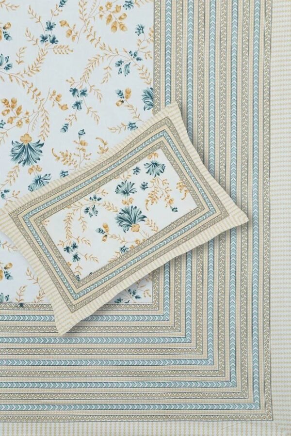 Jaipuri 100% Cotton King?Size Bedsheet ? Traditional Rajasthani Floral & Geometric Print ? Soft, Breathable Home Bedding