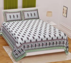 Premium 100% Cotton Printed Double/King Bedsheet ? Soft, Breathable Bed Linen with Elegant Floral?Geometric Design + 2 Matching Pillow Covers