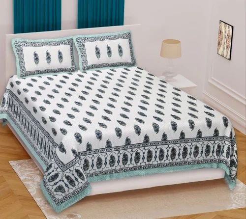 Premium 100% Cotton Printed Double/King Bedsheet ? Soft, Breathable Bed Linen with Elegant Floral?Geometric Design + 2 Matching Pillow Covers