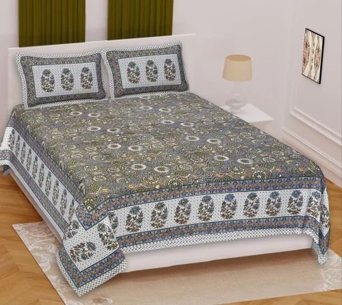 Premium 100% Cotton Printed Bedsheet Set ? Soft & Breathable Double/Queen/King Bed Linen ? Stylish Floral-Geometric Design ? Includes 2 Matching Pillow Covers