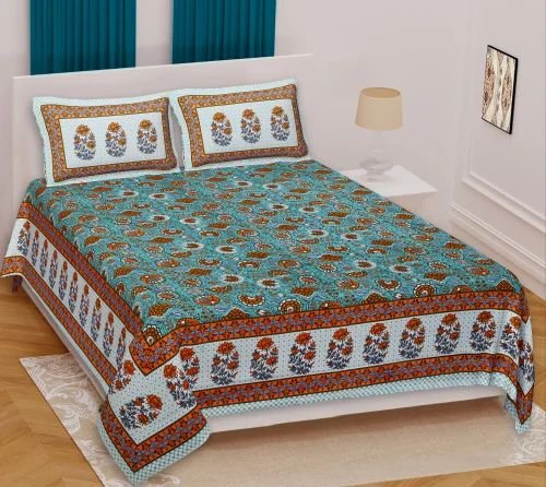 Premium 100% Cotton Printed Bedsheet Set ? Soft & Breathable Double/Queen/King Bed Linen ? Stylish Floral-Geometric Design ? Includes 2 Matching Pillow Covers