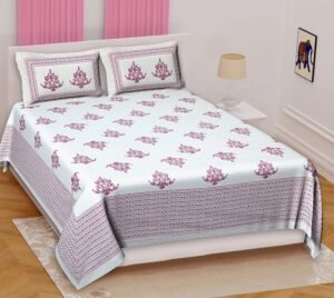 Jaipuri 100% Cotton King?Size Bedsheet ? Traditional Rajasthani Floral & Paisley Print ? Soft, Breathable Double Bed Linen