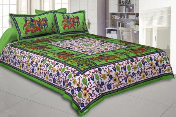 Jaipuri?Style Printed 100% Cotton Double Bedsheet with 2 Pillow Covers ? Soft & Breathable Ethnic Rajasthani Bed Linen