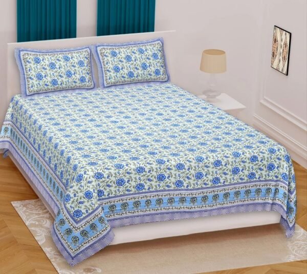 Jaipuri Printed Cotton King Size Double Bedsheet ? Soft, Breathable, Durable, Handcrafted Indian Bedding size 90*108