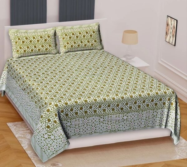 14-01-1000x1000-2.jpg Premium 100% Cotton Jaipuri Print Double / Queen Bedsheet ? Traditional Rajasthani Floral Design, Soft & Breathable Indian Bed Sheet