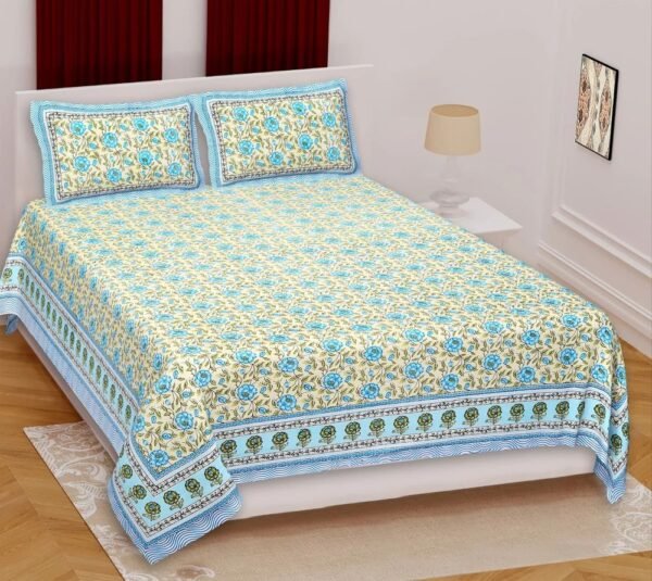 Jaipuri Printed Cotton King Size Double Bedsheet ? Soft, Breathable, Durable, Handcrafted Indian Bedding size 90*108