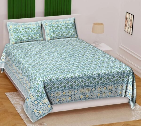 15-01-1000x1000-3.jpg Premium 100% Cotton Jaipuri Print Double / Queen Bedsheet ? Traditional Rajasthani Floral Design, Soft & Breathable Indian Bed Sheet