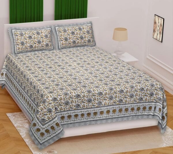 Jaipuri Printed Cotton King Size Double Bedsheet ? Soft, Breathable, Durable, Handcrafted Indian Bedding size 90*108
