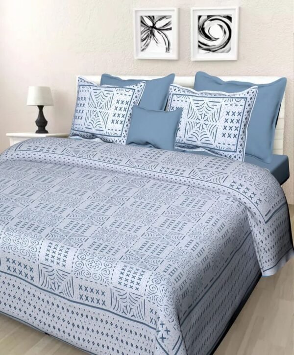 100% Cotton Printed Double Bedsheet with 2 Pillow Covers ? Soft & Breathable Ethnic Design Bed Linen