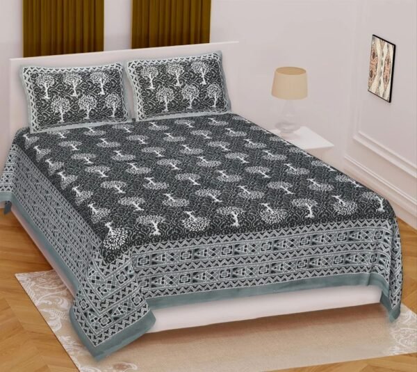 159-1000x1000-1.jpg Jaipuri Printed 100% Cotton Double Bedsheet with 2 Pillow Covers ? Soft, Breathable Ethnic Bed Linen