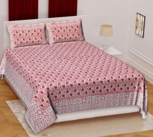 Premium 100% Cotton Jaipuri Print Double / Queen Bedsheet ? Traditional Rajasthani Floral Design, Soft & Breathable Indian Bed Sheet