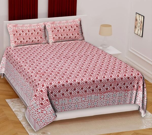 16-01-1000x1000-3.jpg Premium 100% Cotton Jaipuri Print Double / Queen Bedsheet ? Traditional Rajasthani Floral Design, Soft & Breathable Indian Bed Sheet