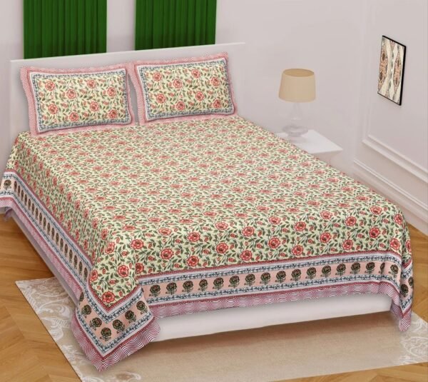 Jaipuri Printed Cotton King Size Double Bedsheet ? Soft, Breathable, Durable, Handcrafted Indian Bedding size 90*108