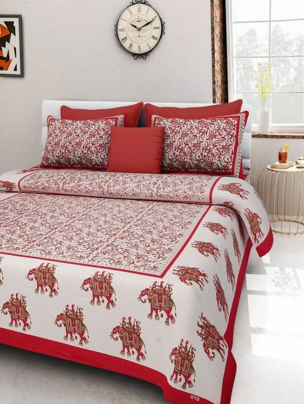 100% Cotton Printed Double Bedsheet with 2 Pillow Covers ? Soft, Breathable Ethnic Design Bed Linen