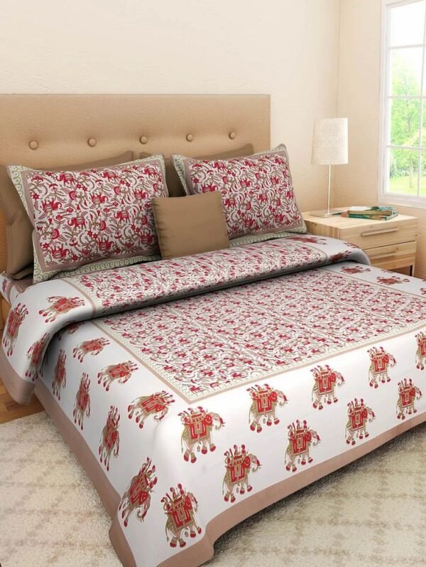 100% Cotton Printed Double Bedsheet with 2 Pillow Covers ? Soft, Breathable Ethnic Design Bed Linen
